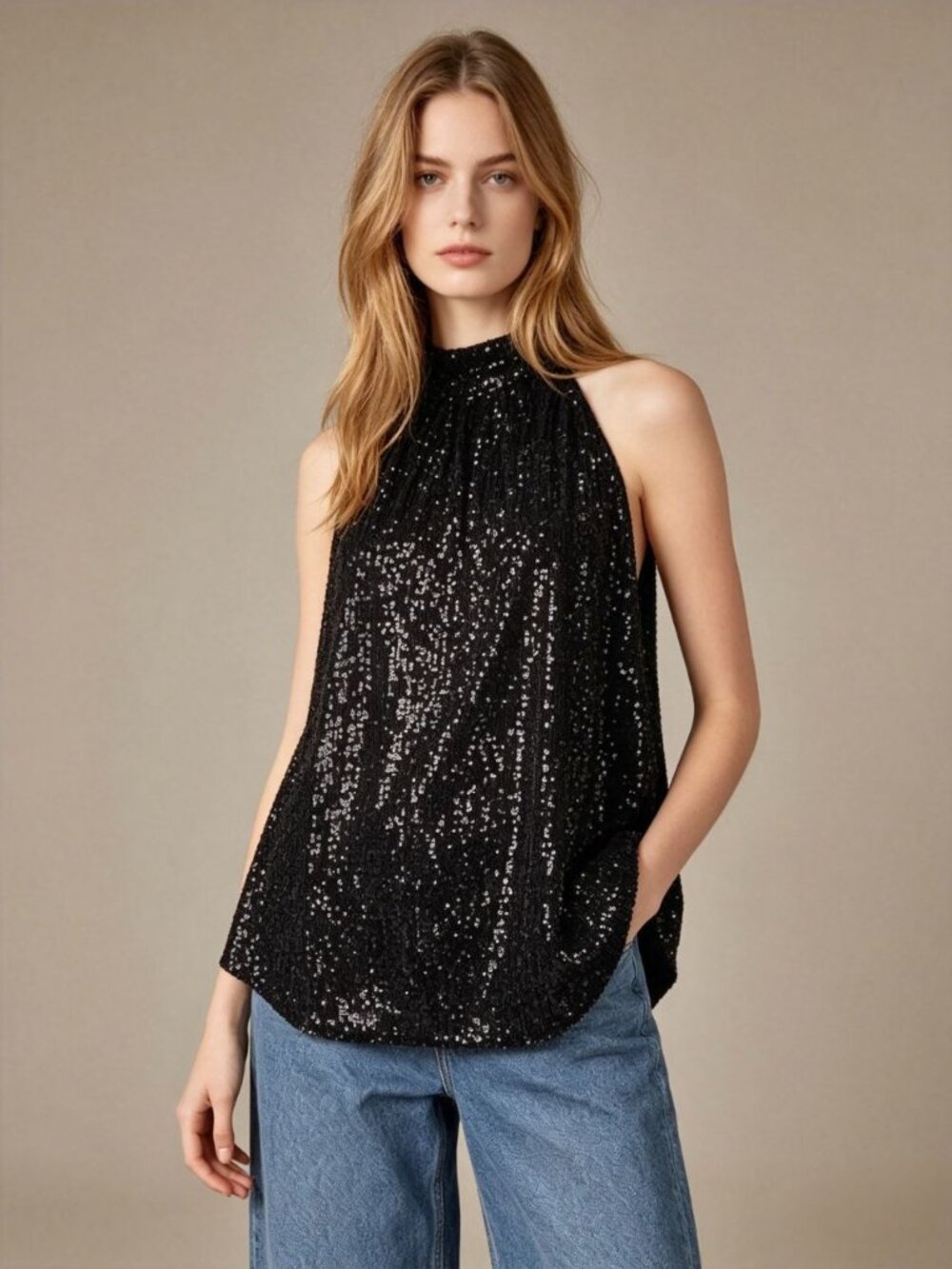 NWT Mint Velvet Black Sequins Bow Tie Top Sleeveless Blouse Shirt US8 UK12